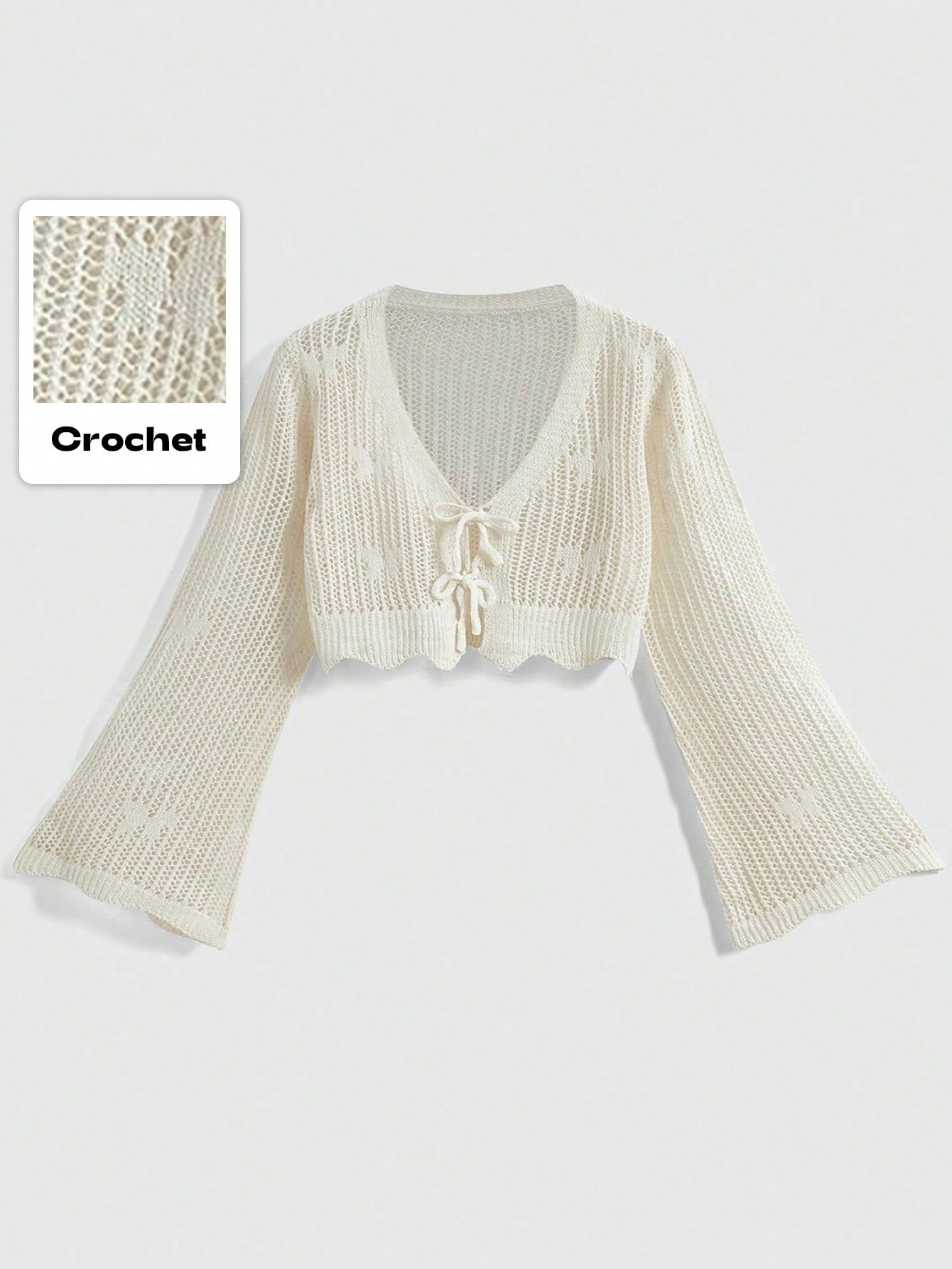 ROMWE Fairycore Butterfly Jacquard Women's Bell Sleeve Tie-Front Plus Size Short Cover Up Jackets Air-Conditioned Clothing, School
