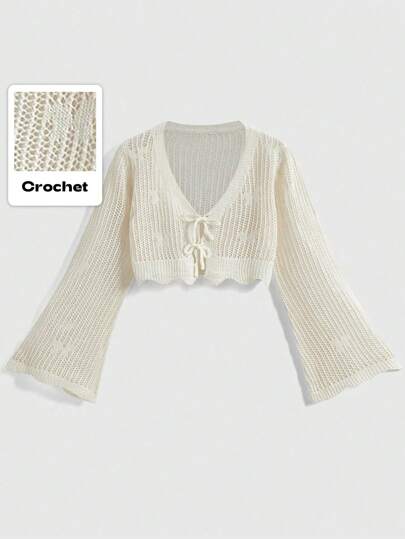 Fairycore Chaqueta de talla grande con mangas acampanadas, nudo delantero y estampado de mariposas jacquard como ropa para aire acondicionado, escuela