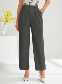 SHEIN Clasi Quần ống côn xếp ly trơn màu cho nữ mùa thu/đông - Màu xám đen - Xem 3