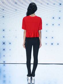 FREAK CITY Designer Women Ruffled Hem Athletic Mesh Graphic Printed Retro Street Red Top, For Holiday, Vacation, Spring & Summer, Going Out, Festival, Ibiza Fits