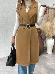 Chiquease Dwustronna bezrękawnik wełniany damski w stylu biurowym - Brązowy - Zobacz 5