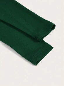 SHEIN BASICS 女士纯色圆领长袖休闲紧身衣，秋季，新年 - 墨綠色 - 查看 4