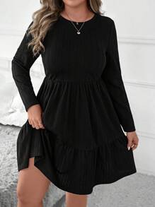 SHEIN Clasi 大码女式黑色针织纹理秋千连衣裙，适合秋季