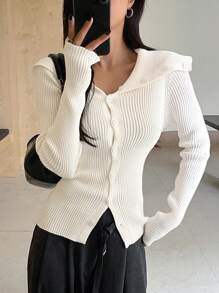 DAZY Solid Color Asymmetric Collar Cardigan For Women,Fall Clothes - Beige - View 7