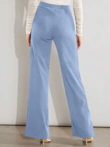 SHEIN Clasi 女士纯色直筒梭织裤，日常休闲装 - 淺藍色 - 查看 2
