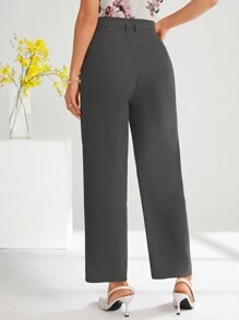 SHEIN Clasi Quần ống côn xếp ly trơn màu cho nữ mùa thu/đông - Màu xám đen - Xem 2