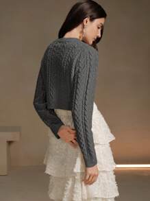 Anewsta Suéter de punto con cuello anudado y abertura delantera elegante para damas