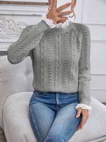 SHEIN Unity 女士休闲镂空长袖套头毛衣 秋冬季 - 灰色 - 查看 5