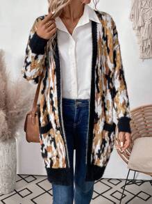 SHEIN LUNE Women's Loose Casual Cardigan With Pockets, Long Sleeve, All-Over Print, Autumn/Winter Fall Cloth For Women - Multicolor - View 1