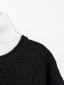 SHEIN Unity Loose Fit Geometric Knitted Sweater For Women, Long Sleeve Pullover, Fall Winter - Black - View 5