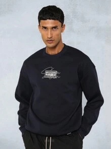 SUMWON International Shop Signature Collection Sweatshirt Classic Athletic Casual Crewneck Pullover Long Sleeve Streetwear Fall Winter Essential - Blue - View 1