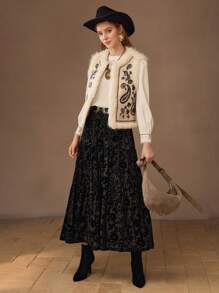 MOTF PREMIUM 花卉网布层叠下摆短裙 - 黑色 - 查看 5