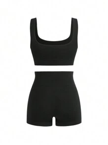 SHEIN Sports Seamless High Elasticity Women Sports Set - Black - View 5