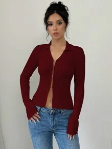 Selianne 女士纯色高领喇叭袖修身开衫、冬季秋季服装、长袖上衣