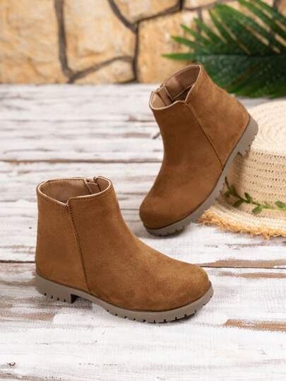 Children Simple Style Side Zipper Short Boots