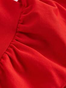 SHEIN MOD Áo ống màu đỏ có viền xếp nếp thanh lịch dành cho nữ, Phù thủy, Trang phục hòa nhạc, Phương Tây, Áo corset - Đỏ - Xem 4