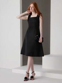 Modelyn 女士簡約純色日常無袖派對裙 - 黑色 - 查看 1