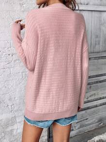 SHEIN LUNE 女士秋季中长款开衫毛衣夹克 - 粉色 - 查看 2