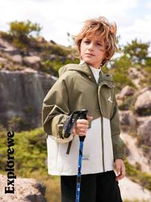 SHEIN 青少年男孩休闲户外运动彩色拉链连帽夹克，带口袋 - 彩色 - 查看 6