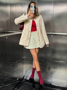 SHEIN Unity Chaqueta sobredimensionada de manga larga con bolsillo y cierre individual - Albaricoque - Ver 3
