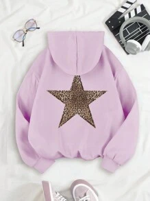 INAWLY 长袖五角星印花休闲连帽运动衫，长袖上衣