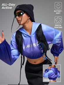 Innovista Moletons esportivos casuais com estampa ombré azul feminino, moletom leve, moletons de outono, moletom curto, ao ar livre, moletom curto, acampamento ao ar livre, tops femininos de treino, roupa feminina de outono e inverno, manga comprida azul