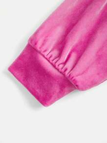 SHEIN Girlism Tween 女童纯粉色落肩字母刺绣长袖拉链连帽短款夹克带口袋和阔腿工装裤 2 件/套 - 粉色 - 查看 11