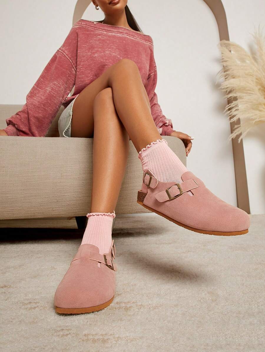 SHUZIA Women's Round Toe Cork Footbed Slide Clogs With Adjustable Buckle Strap Spring Shoes Spring Break Easter - Dusty Pink - View 1