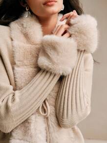 SHEIN X Jwoww Anewsta Elegant Fox Fur Knitted Cardigan Sweater For Women - Khaki - View 2