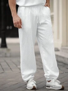 Manfinity Homme Men's Solid Color Front Tie Pocket Simple Casual Sweatpants, Daily Wear - White - View 3