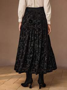 MOTF PREMIUM 花卉网布层叠下摆短裙 - 黑色 - 查看 3