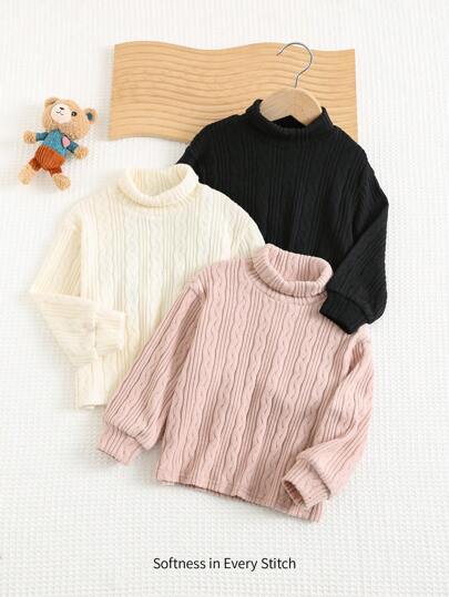 Cozy Pixies 3 件装女婴纯色针织柔软立领落肩运动衫套装