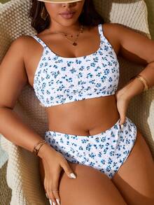 Bộ bikini dây mảnh in họa tiết hoa bãi biển mùa hè cỡ lớn - Nhiều màu - Xem 4