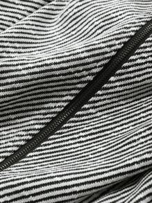 FRIFUL 2pcs Women's Striped Loose Drop Shoulder High Collar Zip Jacket And Drawstring Waist Casual Long Pants Set - Grey - View 3