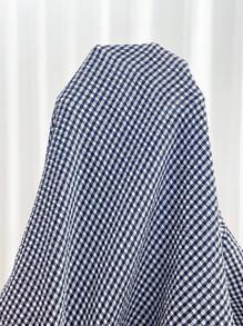SHEIN Essnce 大码女装时尚返校服秋装女衬衫秋装教师服女复古服长袖格子衬衫休闲通勤秋季中长袖黑白格子宽松衬衫 - 藏蓝色 - 查看 7