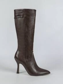 CUCCOO BIZCHIC Sexy Coffee Color Pointed Toe High Heel Tall Boots Casual Versatile Slim Side Zip Up Women Boots For And Spring Shoes Spring Break Easter