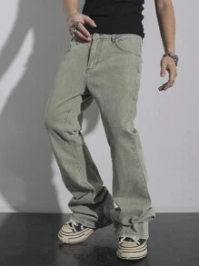 Manfinity EMRG Men's Casual Straight Leg Washed Denim Jeans - Green - View 4
