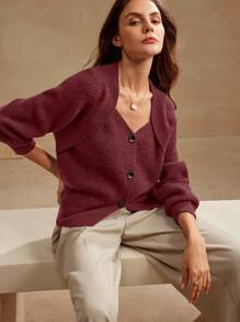 Anewsta Women's Modern Unique Shoulder Designed Cardigan Sweater, Autumn Winter,Long Sleeve Tops