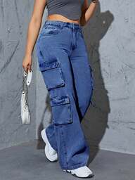 Plus Size Women's Y2K Street Style Multi-Pocket Cargo Straight Leg Jeans
