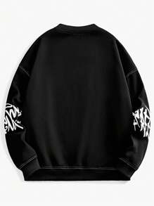 Manfinity VCAY Men's Loose Fit Round Neck Long Sleeve Letter Print Knit Sweatshirt, For Fall Winter - Black - View 5