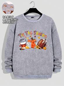 Manfinity Men's Crew Neck Long Sleeve Letter Print Minimalist Sweatshirt, Casual Daily Wear