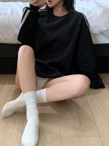 DAZY 女式保暖衬里撞色圆领套头运动衫 - 黑色 - 查看 7