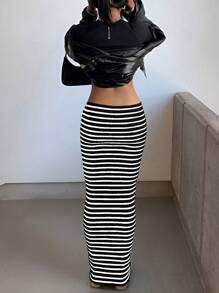 SHEIN Women's Slim Fit Striped Skirt, Summer Fall Cloth For Women - Multicolor - View 2