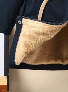 SHEIN 男童休闲连帽拉链防风外套，加厚保暖舒适，适合日常穿着，秋冬季开学季必备 - 藏蓝色 - 查看 5