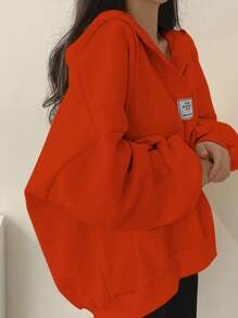 INAWLY 女士休闲字母印花落肩长袖连帽衫，秋冬季，长袖上衣 - 橘色 - 查看 3