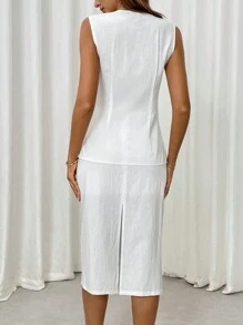 SHEIN LUNE 2 piezas/set Chaleco blanco y falda plisada de estilo francés casual para mujer, otoño/invierno