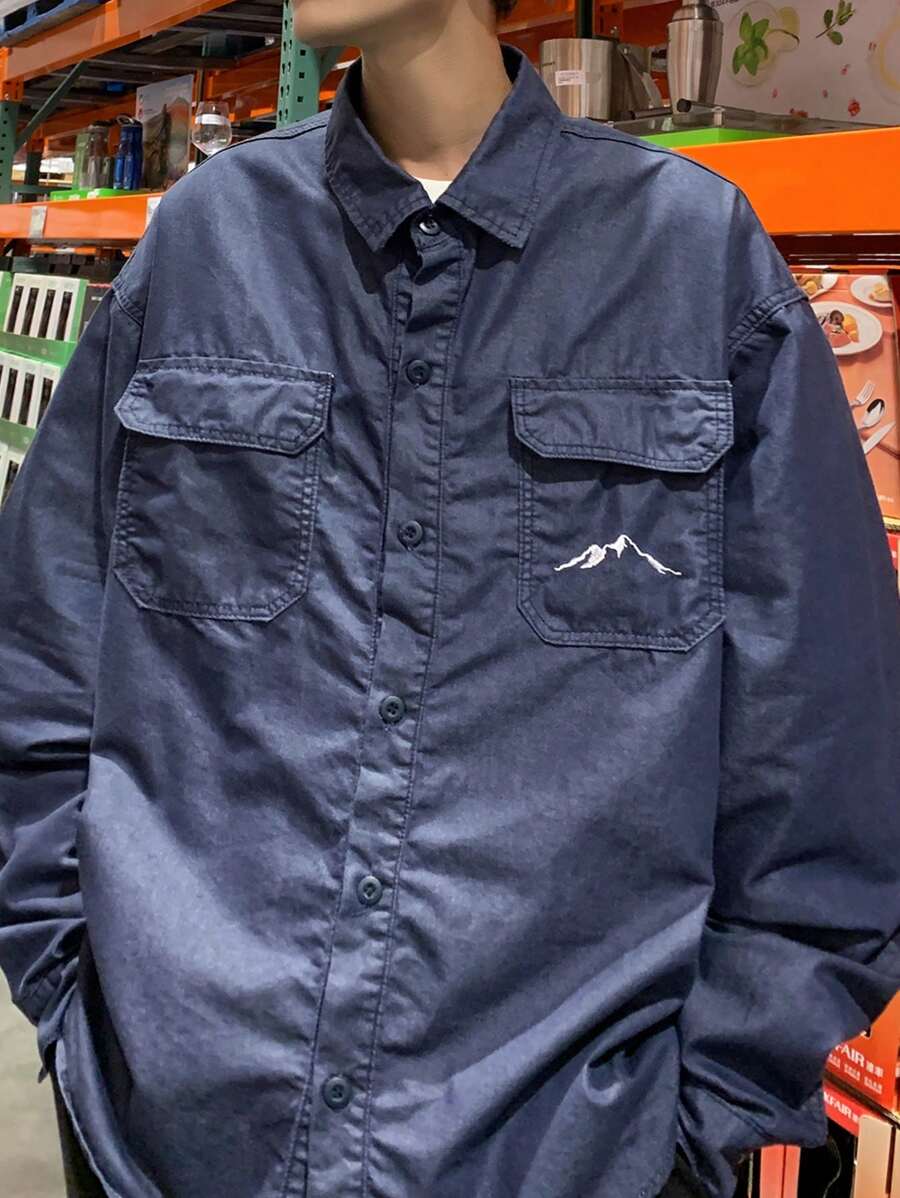 Claim Dot Men's Loose Fit Drop Shoulder Denim Blue Casual Shirt - Dark Wash - View 1