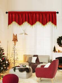 1pc Burgundy S-Shaped Faux Pearl Trim Valance, Italian Velvet Fabric, European Style Short Curtain, Suitable For Celebrations, Events, Living Room, Bedroom Window & Door Decor