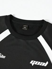 Manfinity LEGND 2 piezas Chándal casual de talla grande para hombres con sudadera de cuello redondo con estampado de letras en contraste y pantalón de chándal con bolsillo con cordón