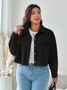 SHEIN LUNE Chaqueta informal de talla grande de unicolor con botones frontales, bolsillo falso y diseño simple para atuendo de vacaciones